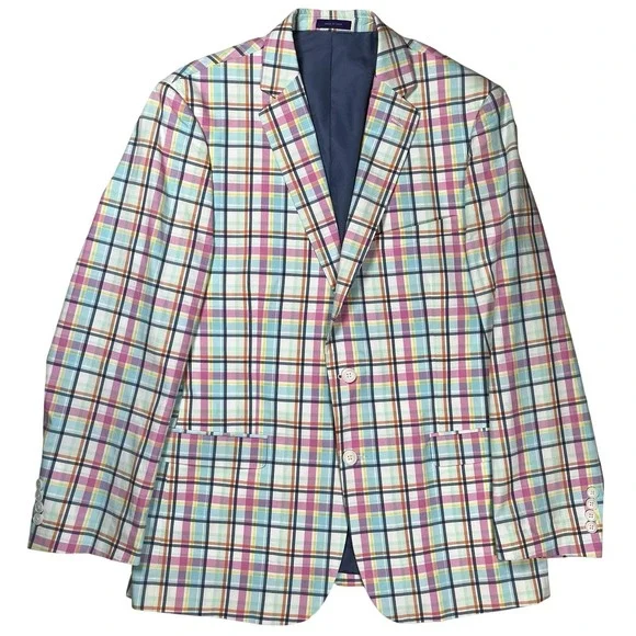Alan Flusser Blazer Men's Plaid Sport Coat Blazer Sz 42R Academia Preppy Easter - Picture 2 of 8
